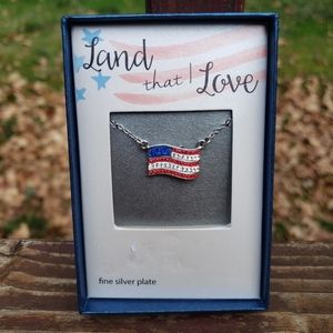 NEW American Flag Necklace - Fine Silver Plate